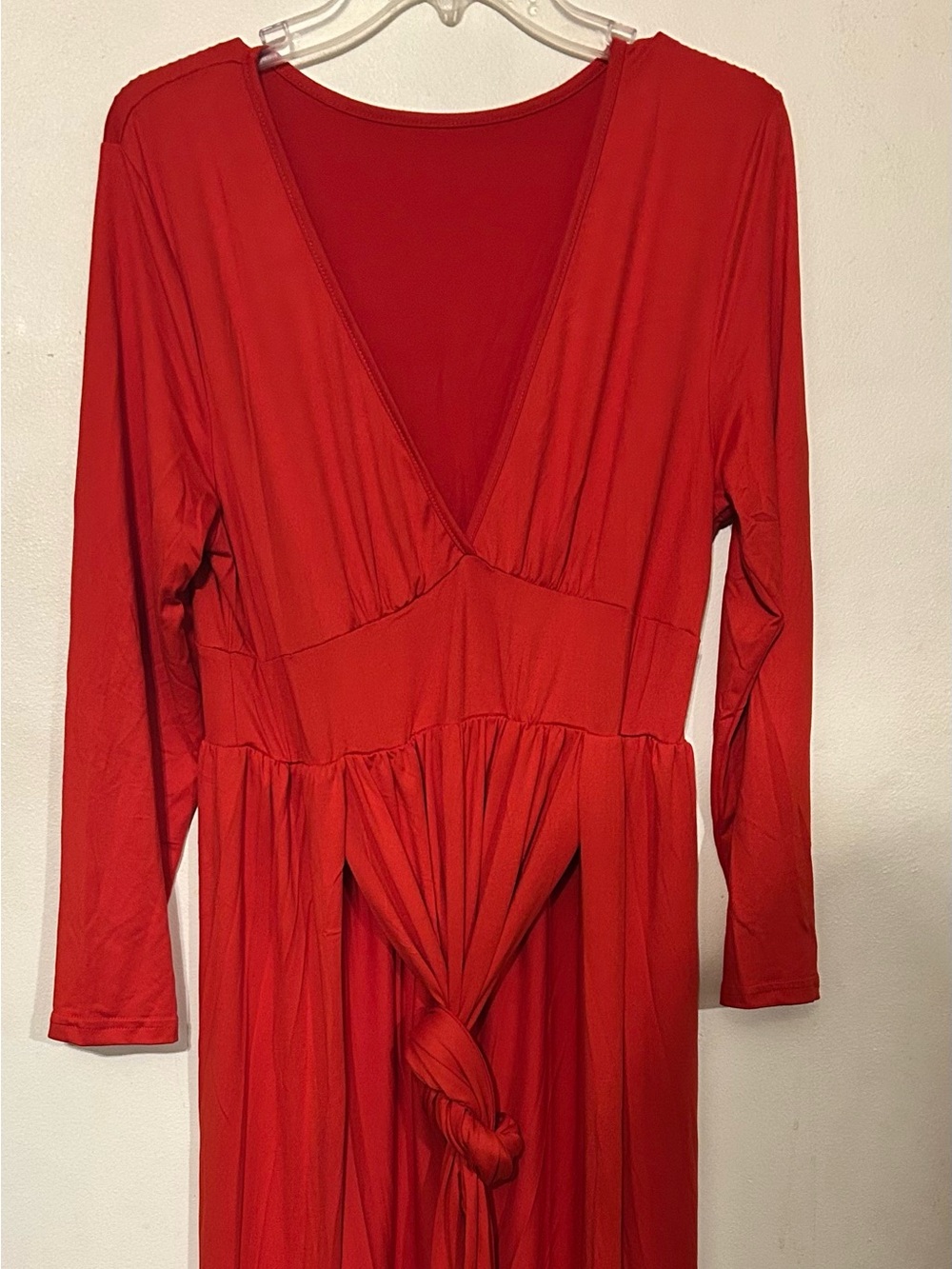 Red Long Sleeve Knot-Front Women's Dress